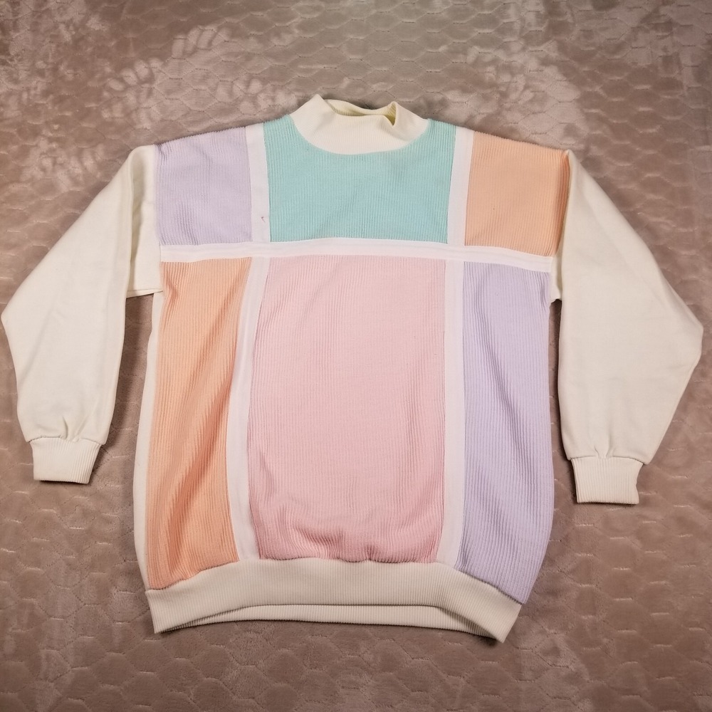 VTG American Weekend‎  Pullover Sweatshirt Ladies Pastel Colorblock Sz Small